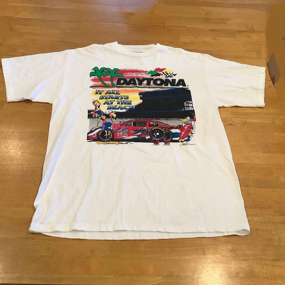 Vtg Daytona 500 Nascar Pit Stop Checkered Flag Sports T-shirt Size XL Y2K 90s